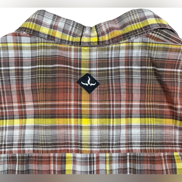 Prana Casual Long Sleeve Button Down Red Yellow Brown Vintage Large - Picture 9 of 10